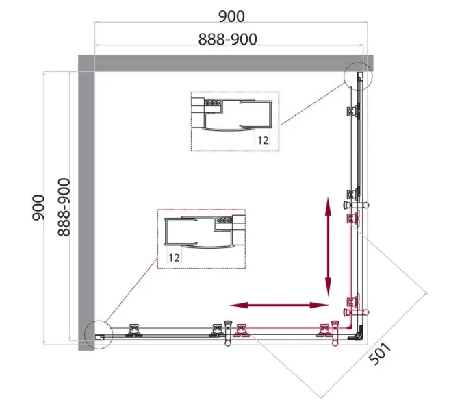 Душевой уголок BelBagno UNO-195-A-2-90-P-NERO, Цвет стекла: Матовый, Цвет профиля: Черный, Выбрать размер: 90х90, изображение 2