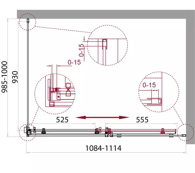 Душевой уголок BelBagno ACQUA-AH-1-/-C-Cr, Цвет стекла: прозрачное, Цвет профиля: Хром, Выбрать размер: 110х100, изображение 2