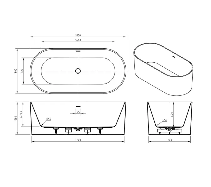 Акриловая ванна BELBAGNO BB705, Выбрать размер: 180х80, изображение 8