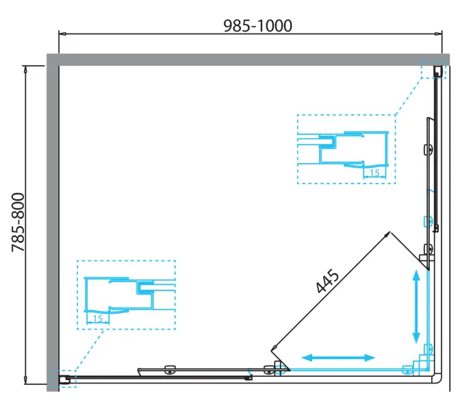 Душевой уголок BelBagno DUE-AH-2, Цвет стекла: Прозрачный, Цвет профиля: Хром, Выбрать размер: 100х80, изображение 4