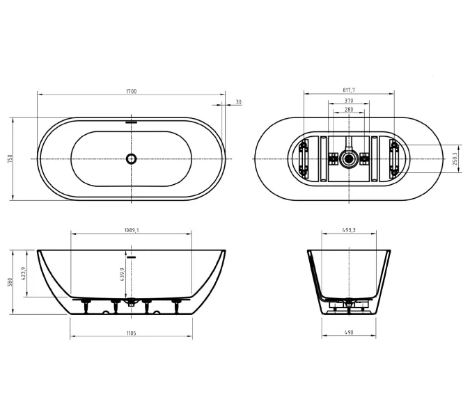 Акриловая ванна BELBAGNO UNO BB701, Выбрать размер: 170х75, изображение 8