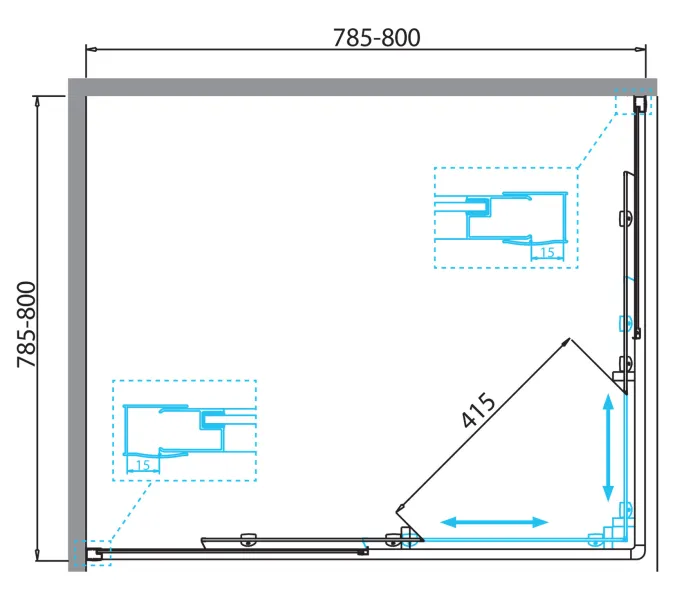 Душевой уголок BelBagno DUE-A-2-80-C-Cr, Цвет стекла: Прозрачный, Цвет профиля: Хром, Выбрать размер: 80х80, изображение 4