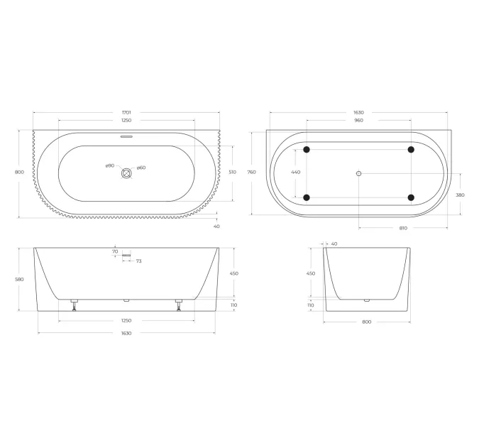 Акриловая ванна BELBAGNO BB713-1700-800-MATT, белая матовая, Выбрать цвет: Белый матовый, изображение 6