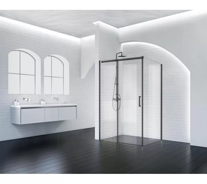 Душевой уголок BelBagno ACQUA-AH-1/-C-NERO, Цвет стекла: прозрачное, Цвет профиля: Черный, Выбрать размер: 130х90
