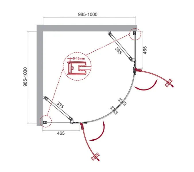 Душевой уголок BelBagno KRAFT-R-2-/C-Cr, Цвет стекла: прозрачное, Цвет профиля: Хром, Выбрать размер: 100х100, изображение 8