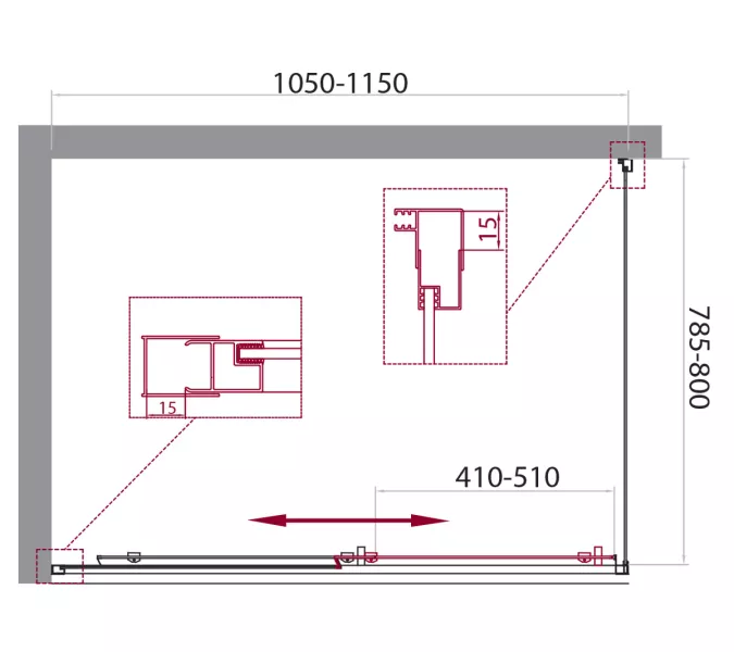 Душевой уголок BelBagno UNIQUE-AH-1-/C-Cr, Цвет стекла: прозрачное, Цвет профиля: Хром, Выбрать размер: 105х80, изображение 7