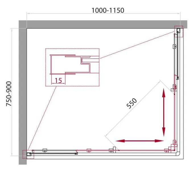 Душевой уголок BelBagno UNIQUE-AH-2-100/115-75/90-P-Cr, Цвет стекла: Матовое рифленое, Цвет профиля: Хром, изображение 9