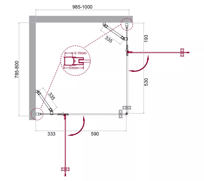 Душевой уголок BelBagno KRAFT-AH-22/-C-Cr-L/R, Цвет стекла: прозрачное, Цвет профиля: Хром, Выбрать размер: 100х80, Ориентация: левый, изображение 8