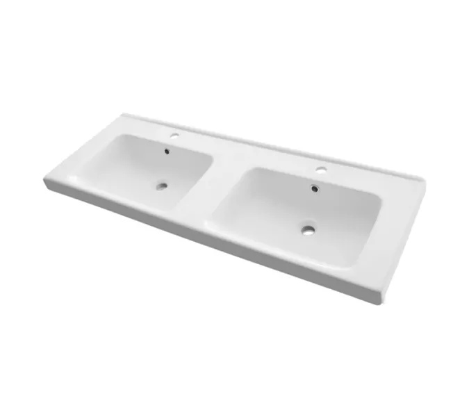 Тумба-умывальник Comforty Дуэт-125 дуб тёмно-коричневый с раковиной на две чаши Гармония 125, изображение 7