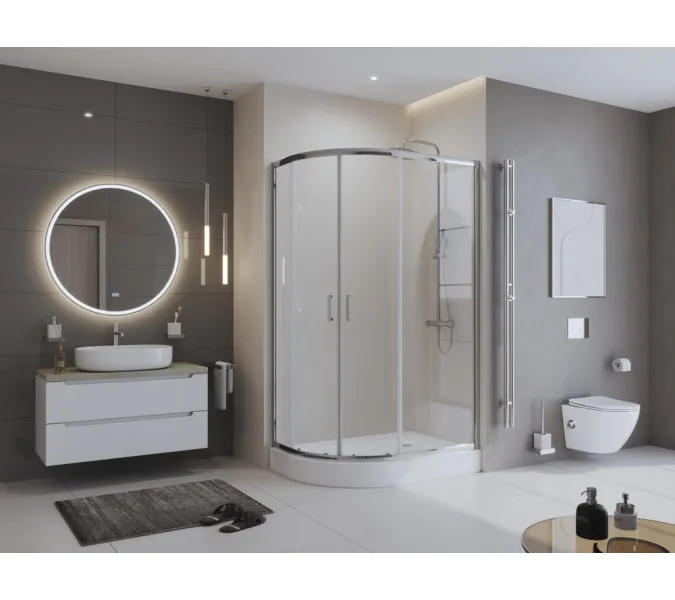 Душевой уголок BelBagno UNO-195-RH-2-/C-Cr, Цвет стекла: прозрачное, Цвет профиля: Хром, Выбрать размер: 100х80, изображение 2