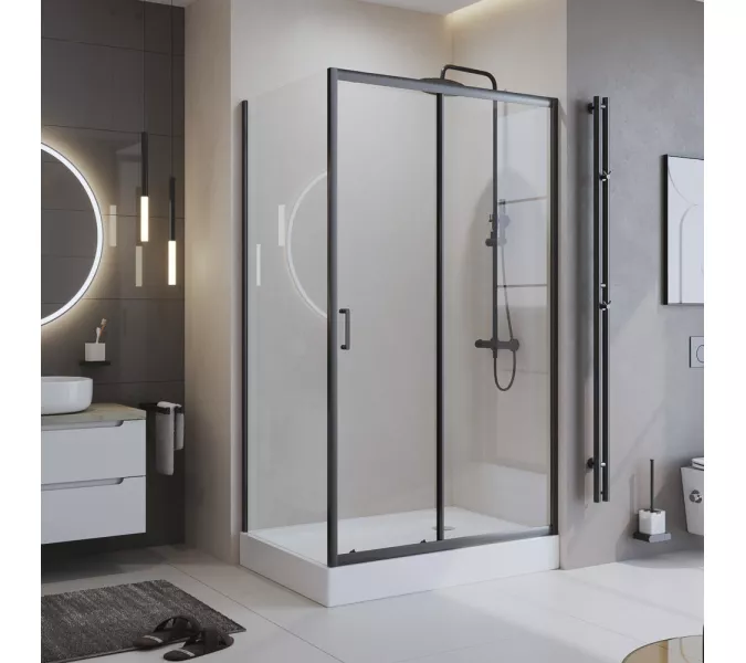 Душевой уголок BelBagno UNO-195-AH-1-120/80-C-NERO, Цвет стекла: прозрачное, Цвет профиля: Черный, Выбрать размер: 120х80