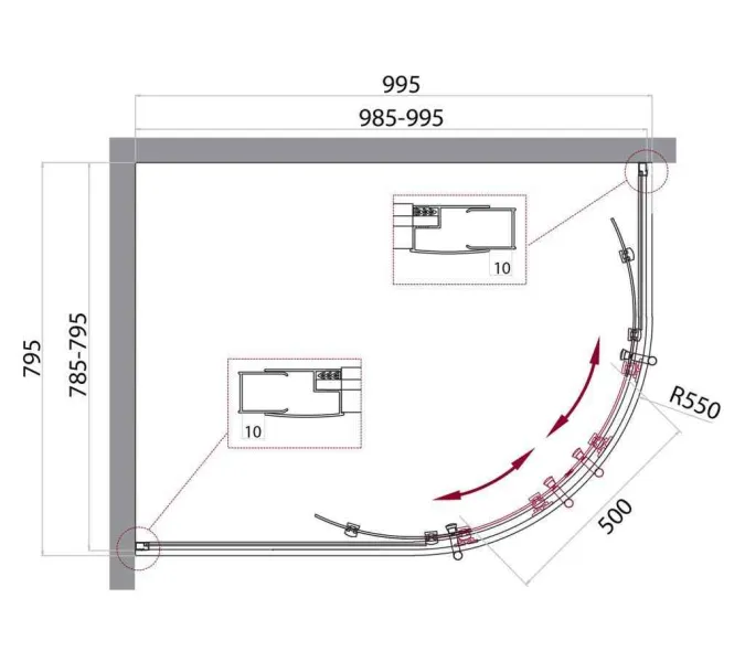 Душевой уголок BelBagno UNO-195-RH-2-/C-Cr, Цвет стекла: прозрачное, Цвет профиля: Хром, Выбрать размер: 100х80, изображение 3