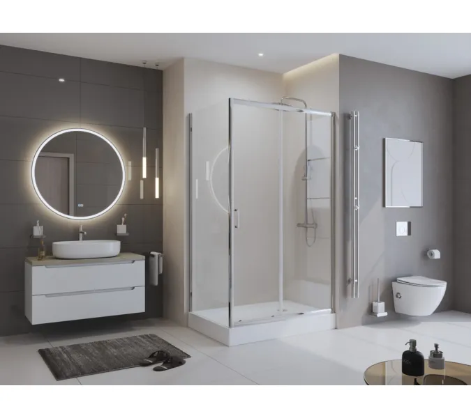 Душевой уголок BelBagno UNO-195-AH-1-/C-Cr, Цвет стекла: прозрачное, Цвет профиля: Хром, Выбрать размер: 100х80, изображение 2