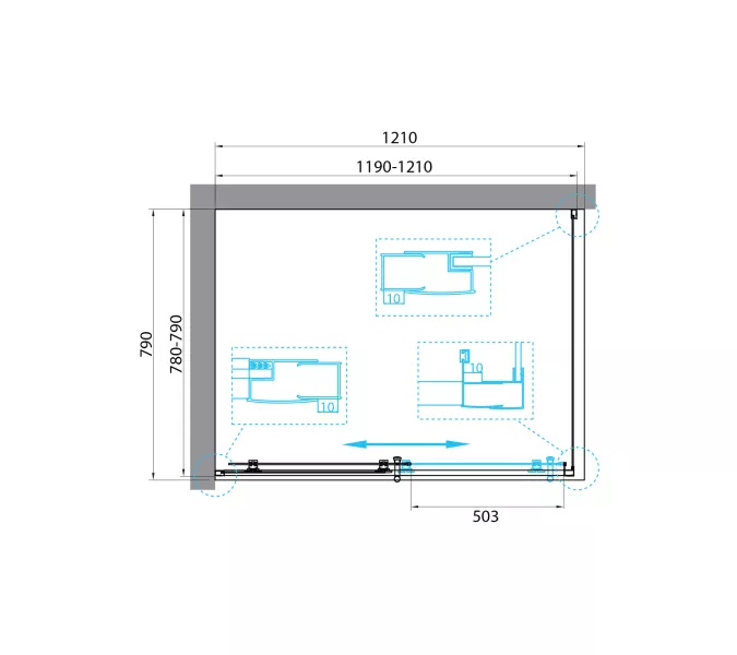 Душевой уголок BelBagno UNO-195-AH-1-120/80-C-NERO, Цвет стекла: прозрачное, Цвет профиля: Черный, Выбрать размер: 120х80, изображение 3