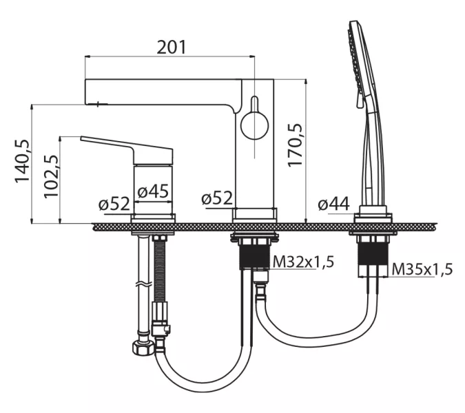 Смеситель на борт ванны BelBagno DELTA DEL-BVD3-BORO, изображение 2