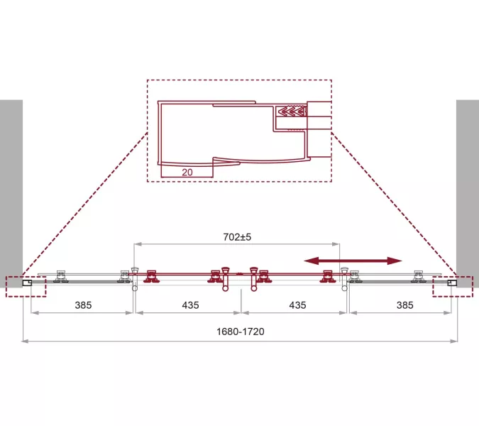 Душевая дверь BelBagno UNO-195-BF-2/P-Cr матовое рифленое, Цвет стекла: Матовое рифленое, Цвет профиля: Хром, Выбрать размер: 170, изображение 6