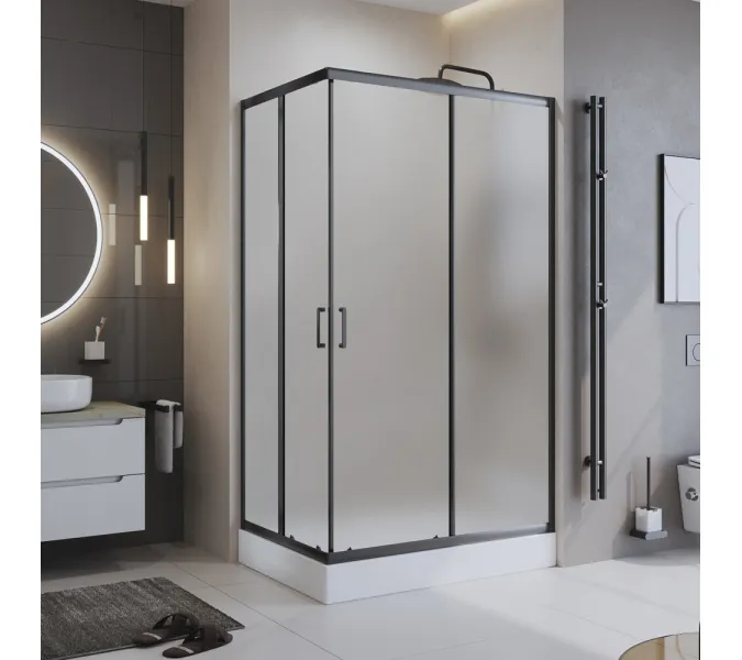Душевой уголок BelBagno UNO-195-AH-2-120/90-P-NERO, Цвет стекла: Матовое рифленое, Цвет профиля: Черный, Выбрать размер: 120х90