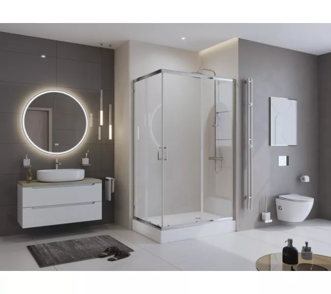 Душевой уголок BelBagno UNO-195-AH-2/C-Cr, Цвет стекла: прозрачное, Цвет профиля: Хром, Выбрать размер: 90х70, изображение 2