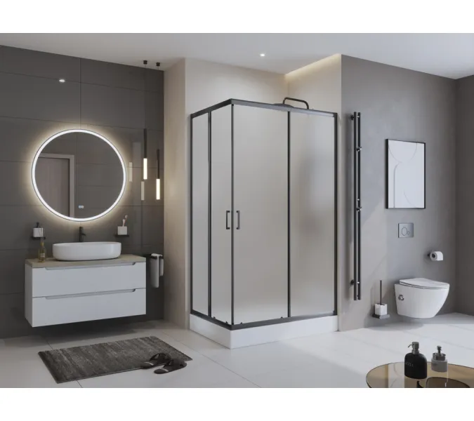 Душевой уголок BelBagno UNO-195-AH-2-120/90-P-NERO, Цвет стекла: Матовое рифленое, Цвет профиля: Черный, Выбрать размер: 120х90, изображение 2