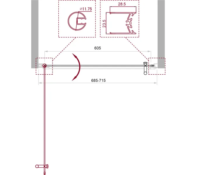 Душевая дверь BelBagno UNO-B-1-/P-Cr  матовое рифленое, Цвет стекла: Матовое рифленое, Цвет профиля: Хром, Выбрать размер: 70, изображение 5