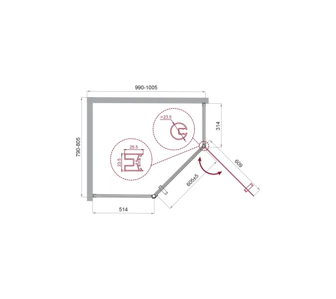 Душевой уголок BelBagno UNO-195-PH-1-100/80-C-Cr, изображение 3