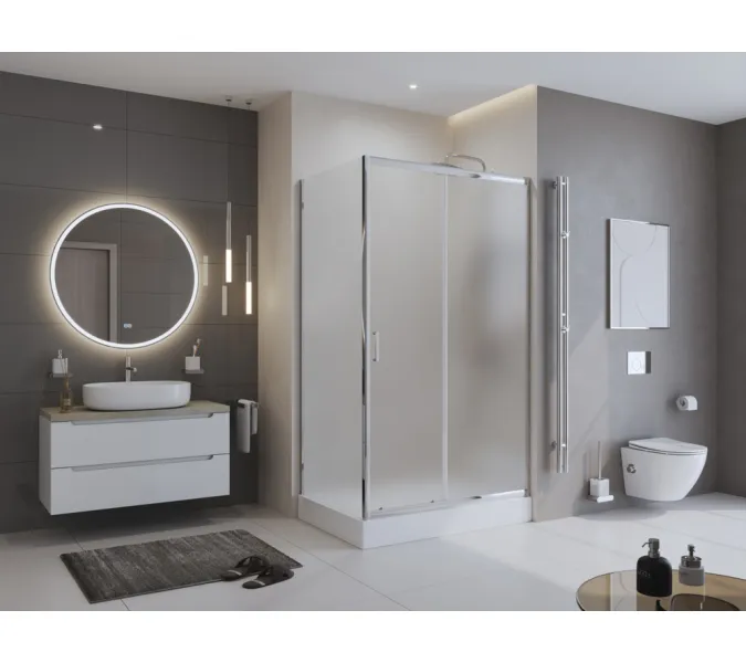 Душевой уголок BelBagno UNO-195-AH-1-/P-Cr, Цвет стекла: матовое, Цвет профиля: Хром, Выбрать размер: 100х80, изображение 2