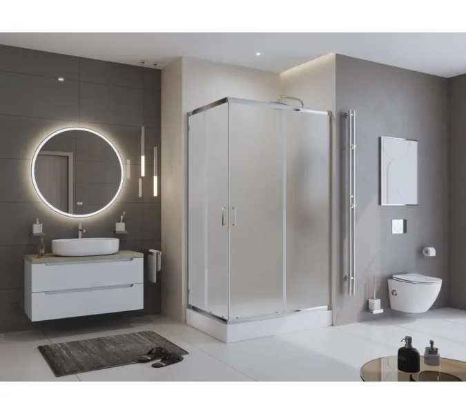 Душевой уголок BelBagno UNO-195-AH-2-/P-Cr, Цвет стекла: Матовое рифленое, Цвет профиля: Хром, Выбрать размер: 100х80, изображение 7