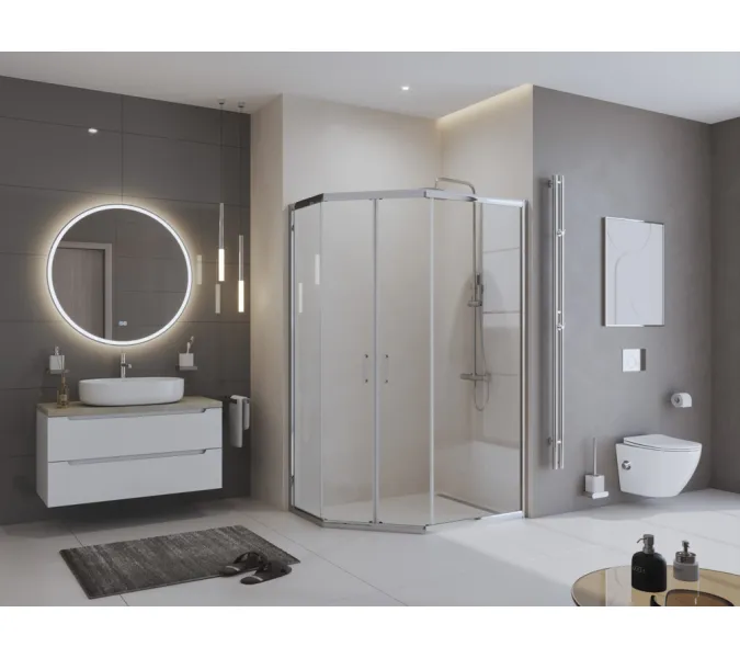 Душевой уголок BelBagno UNO-195-PH-2/-C-Cr, Цвет стекла: прозрачное, Цвет профиля: Хром, Выбрать размер: 100х80, изображение 2