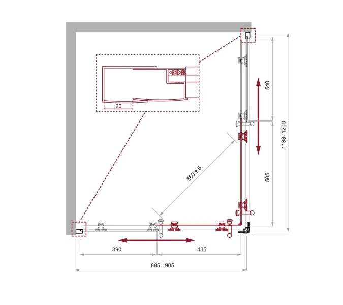 Душевой уголок BelBagno UNO-195-AH-2-120/90-P-NERO, Цвет стекла: Матовое рифленое, Цвет профиля: Черный, Выбрать размер: 120х90, изображение 3