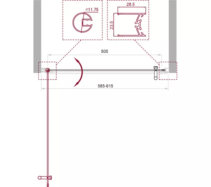 Душевая дверь BelBagno UNO-B-1/C-Cr прозрачное, Цвет стекла: прозрачное, Цвет профиля: Хром, Выбрать размер: 60, изображение 2
