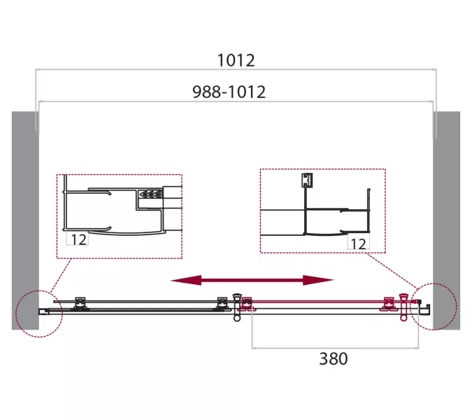 Душевая дверь BelBagno UNO-195-BF-1/P-Cr, Цвет стекла: Матовое рифленое, Цвет профиля: Хром, Выбрать размер: 100, изображение 9