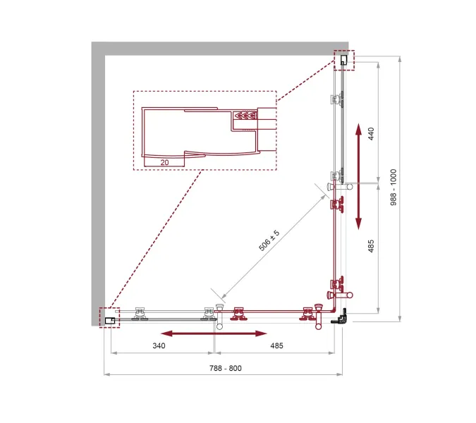 Душевой уголок BelBagno UNO-195-AH-2-/P-Cr, Цвет стекла: Матовое рифленое, Цвет профиля: Хром, Выбрать размер: 100х80, изображение 8