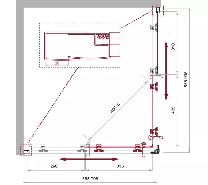 Душевой уголок BelBagno UNO-195-AH-2/C-Cr, Цвет стекла: прозрачное, Цвет профиля: Хром, Выбрать размер: 90х70, изображение 3