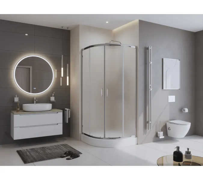 Душевой уголок BelBagno UNO-195-R-2-/P-Cr, Цвет стекла: Матовое рифленое, Цвет профиля: Хром, Выбрать размер: 100х100, изображение 5