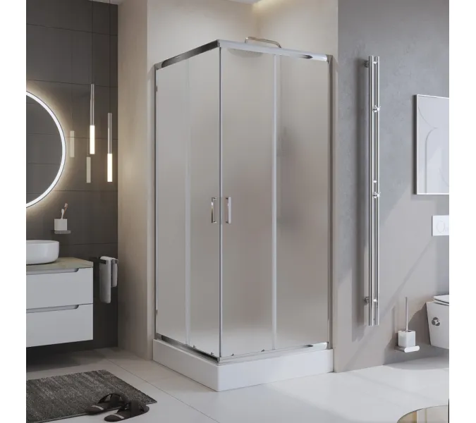 Душевой уголок BelBagno UNO-195-A-2/P-Cr, Цвет стекла: Матовое рифленое, Цвет профиля: Хром, Выбрать размер: 80х80