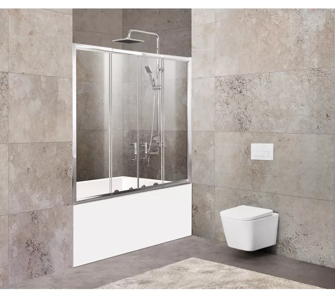 Шторка на ванну BelBagno UNIQUE-VF-2-150/180-140-C-Cr, Цвет стекла: прозрачное, Цвет профиля: Хром