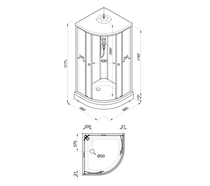 Душевая кабина Triton НОВА 88х88 А (низкий поддон), изображение 8