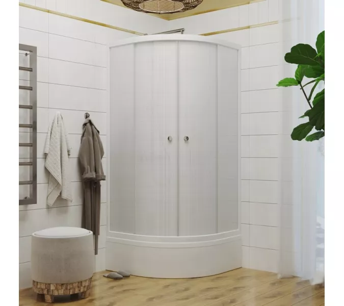 Душевое ограждение Triton  ЛЁН В (средний поддон), Цвет стекла: лён, Цвет профиля: Белый, Тип поддона: Средний, Выбрать размер: 90х90