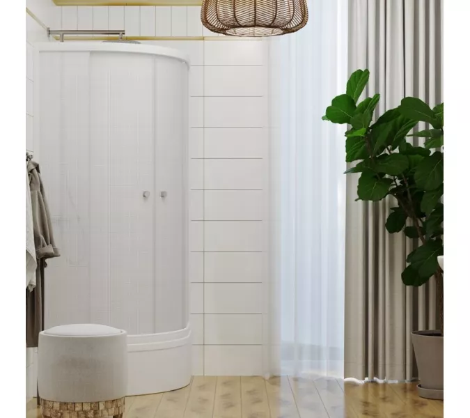 Душевое ограждение Triton  ЛЁН В (средний поддон), Цвет стекла: лён, Цвет профиля: Белый, Тип поддона: Средний, Выбрать размер: 90х90, изображение 2