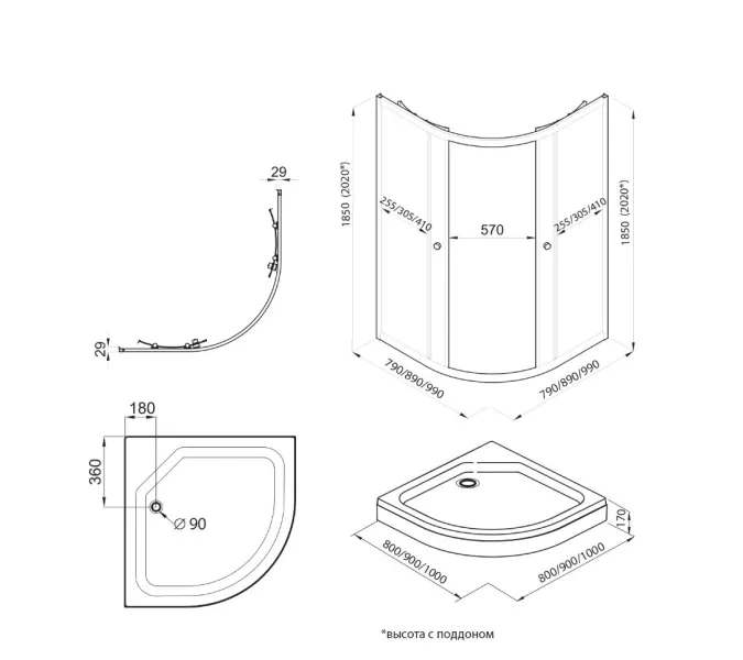 Душевое ограждение Triton "АЛЬФА-ХРОМ" (низкий поддон), Цвет профиля: Хром, Тип поддона: Низкий, Выбрать размер: 80х80, изображение 7