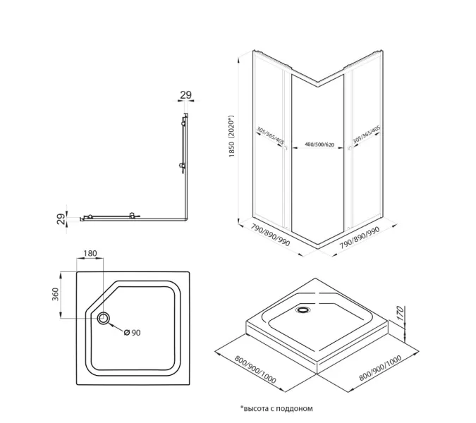 Душевое ограждение Triton "ВЕНТА-ХРОМ" , низкий поддон, Цвет профиля: Хром, Выбрать размер: 80х80, изображение 8