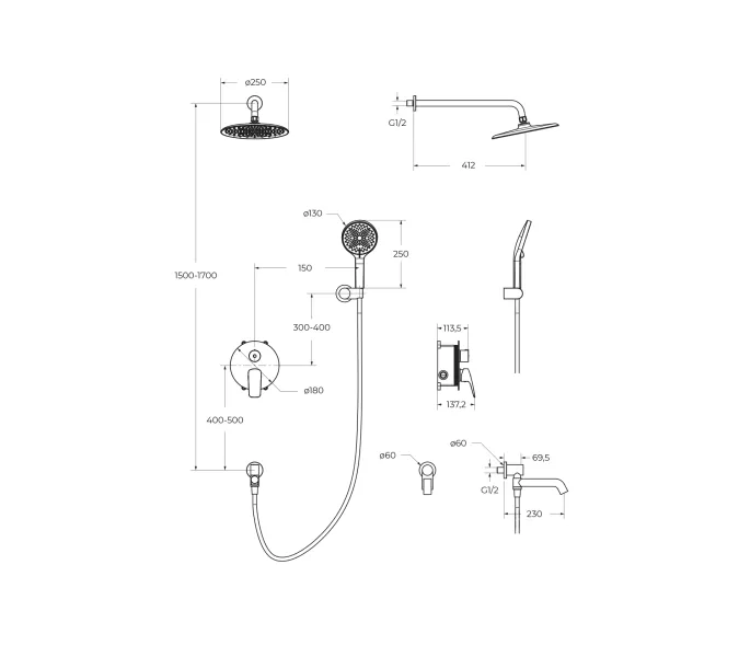 Душевой комплект встраиваемый с изливом BelBagno MARINO-VDSET-CRM, изображение 2