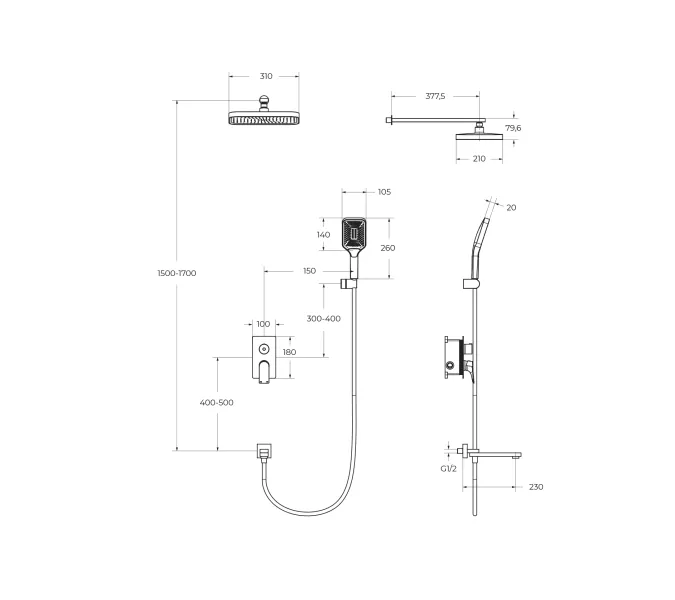 Душевой комплект встраиваемый с изливом BelBagno DUE-VDSET-CRM, изображение 2
