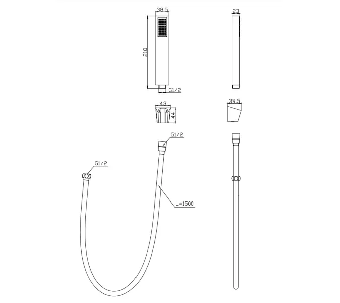 Ручной душ со шлангом и держателем BelBagno LUCE LUC-DFS-NERO, изображение 2
