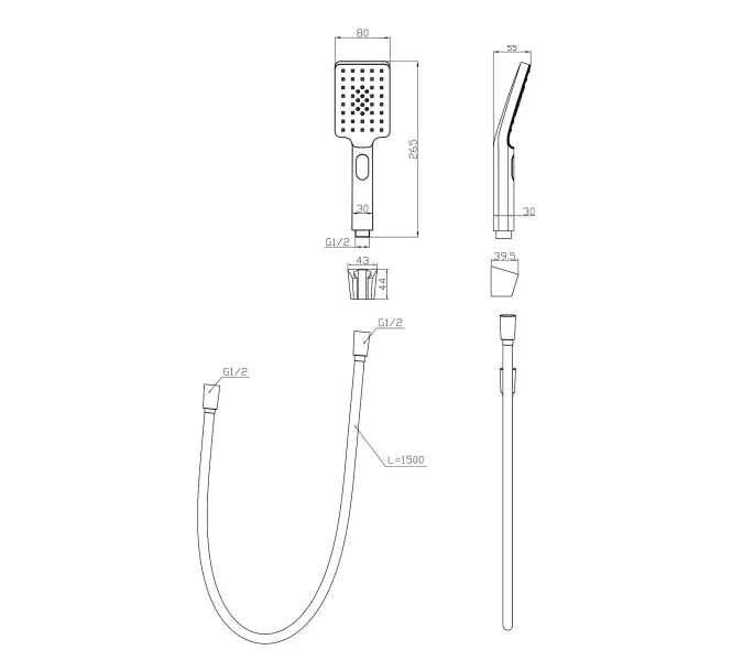 Ручной душ со шлангом и держателем BelBagno LUCE LUC-DFS-CRM, изображение 2