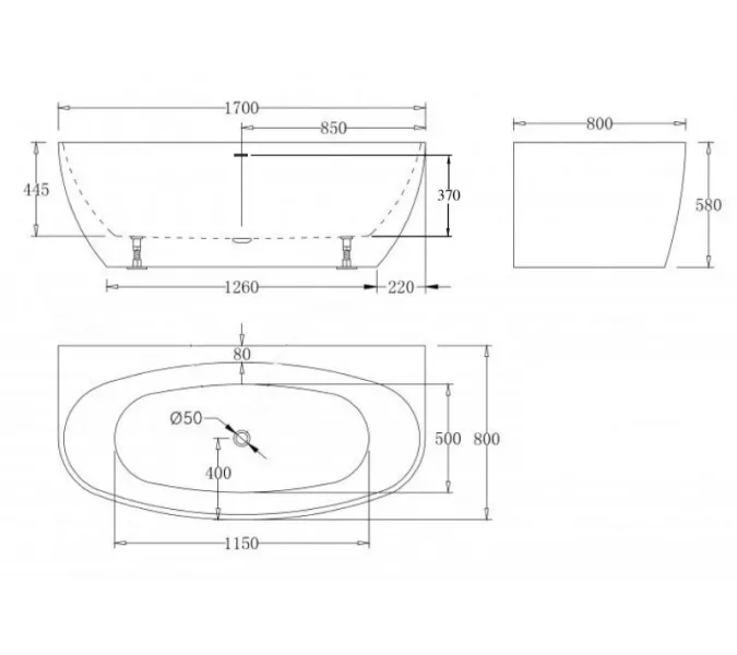 Ванна  ESBANO San Marino (black) 170x80, изображение 2
