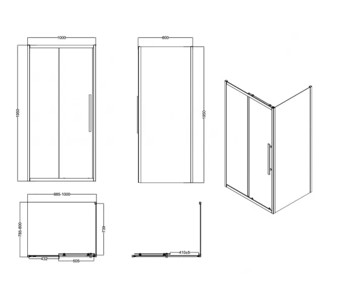 Душевое ограждение ESBANO ESF-108/119/128/129PS-B без поддона, Цвет профиля: Черный, Выбрать размер: 100х80, изображение 4