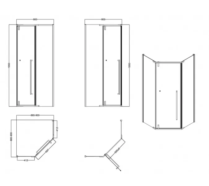 Душевое ограждение ESBANO ESS-90PR-B  90х90х195 без поддона, Цвет профиля: Черный, Выбрать размер: 90х90, изображение 6