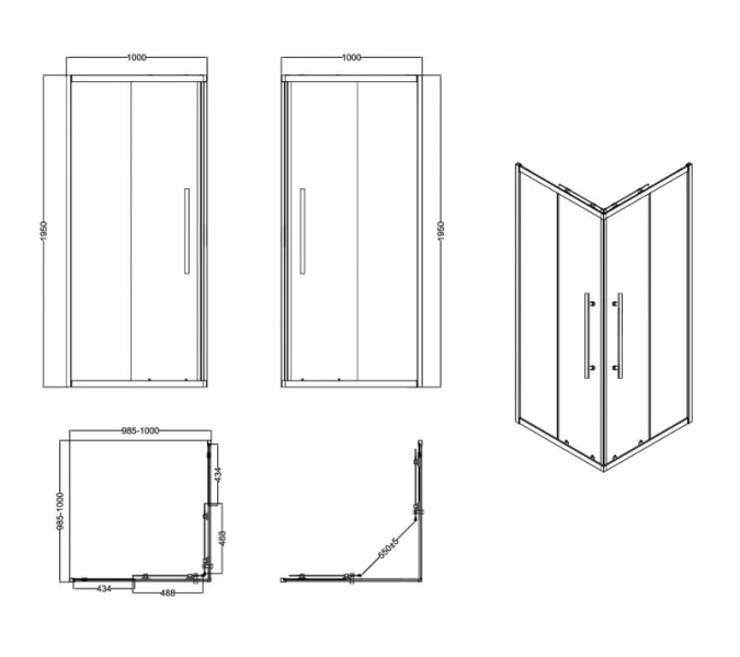 Душевое ограждение ESBANO ESF-90/100KV-B  без поддона, Цвет профиля: Черный, Выбрать размер: 90х90, изображение 6