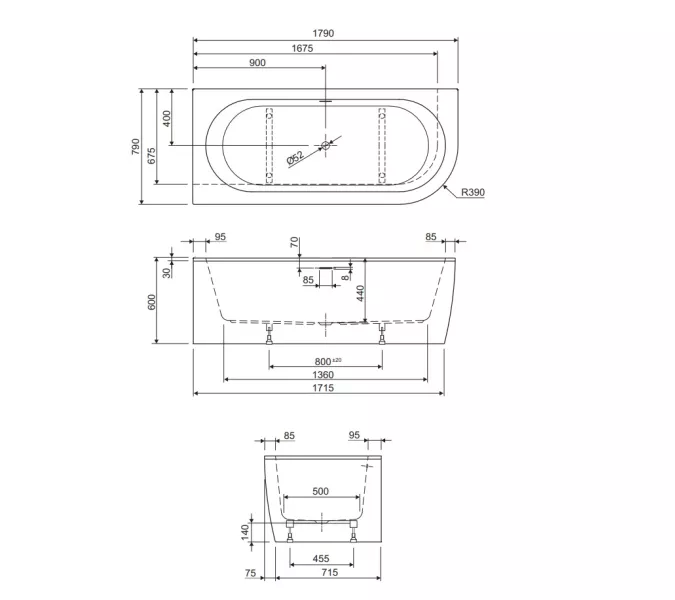 Акриловая ванна CEZARES SLIM CORNER-180-80-60-L/R-NERO-SET  180х80, Выбрать цвет: Черный матовый, Ориентация: левая, изображение 5
